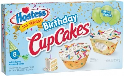 Hostess is celebrating the 100th centennial of its CupCakes with limited edition Birthday CupCakes. Pic: Hostess Brands