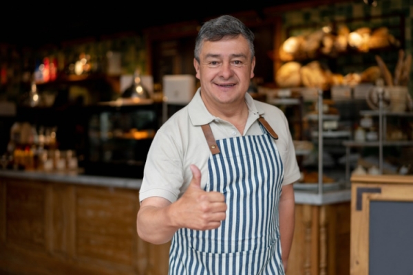 Hispanic business owner thumbs up Getty andresr