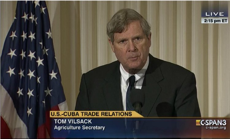USDA secretary Tom Vilsack speaks at the launch of the US Agriculture Coalition for Cuba. 