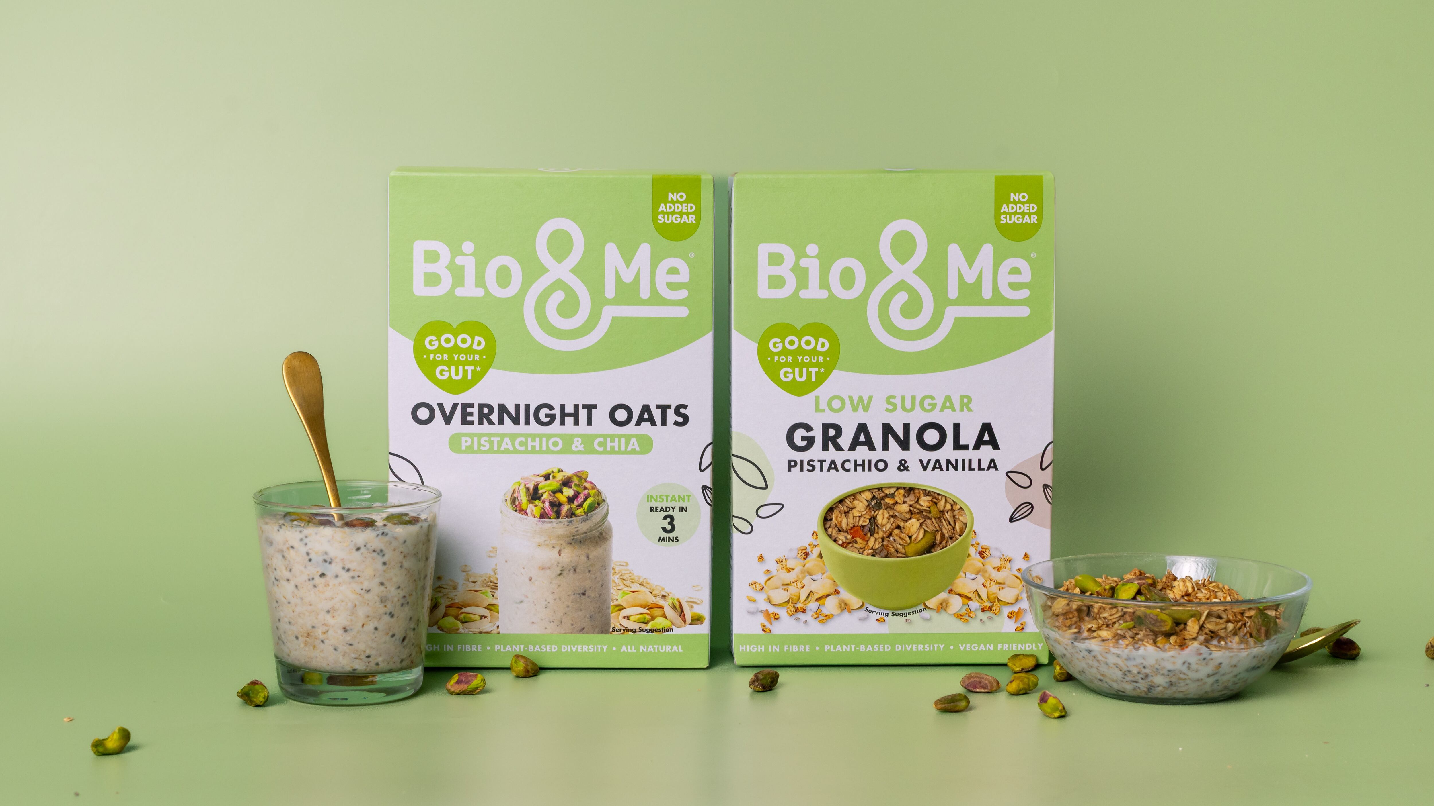 A pair of new pistachio oat and granola products