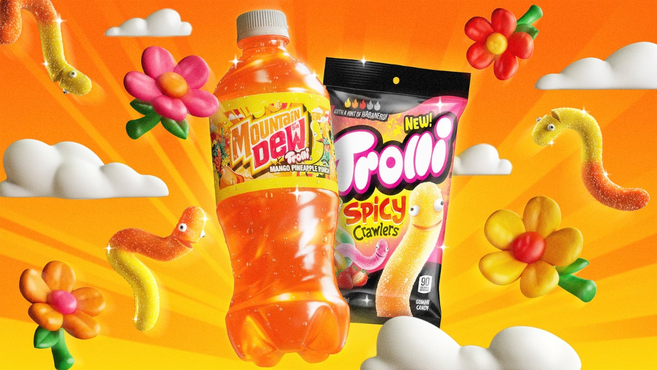 The sweet and spicy combination of the classic lime-flavored drink with the Trolli Spicy Crawler gummi worms is aimed at Mountain Dew fans looking for “a kick of heat.”