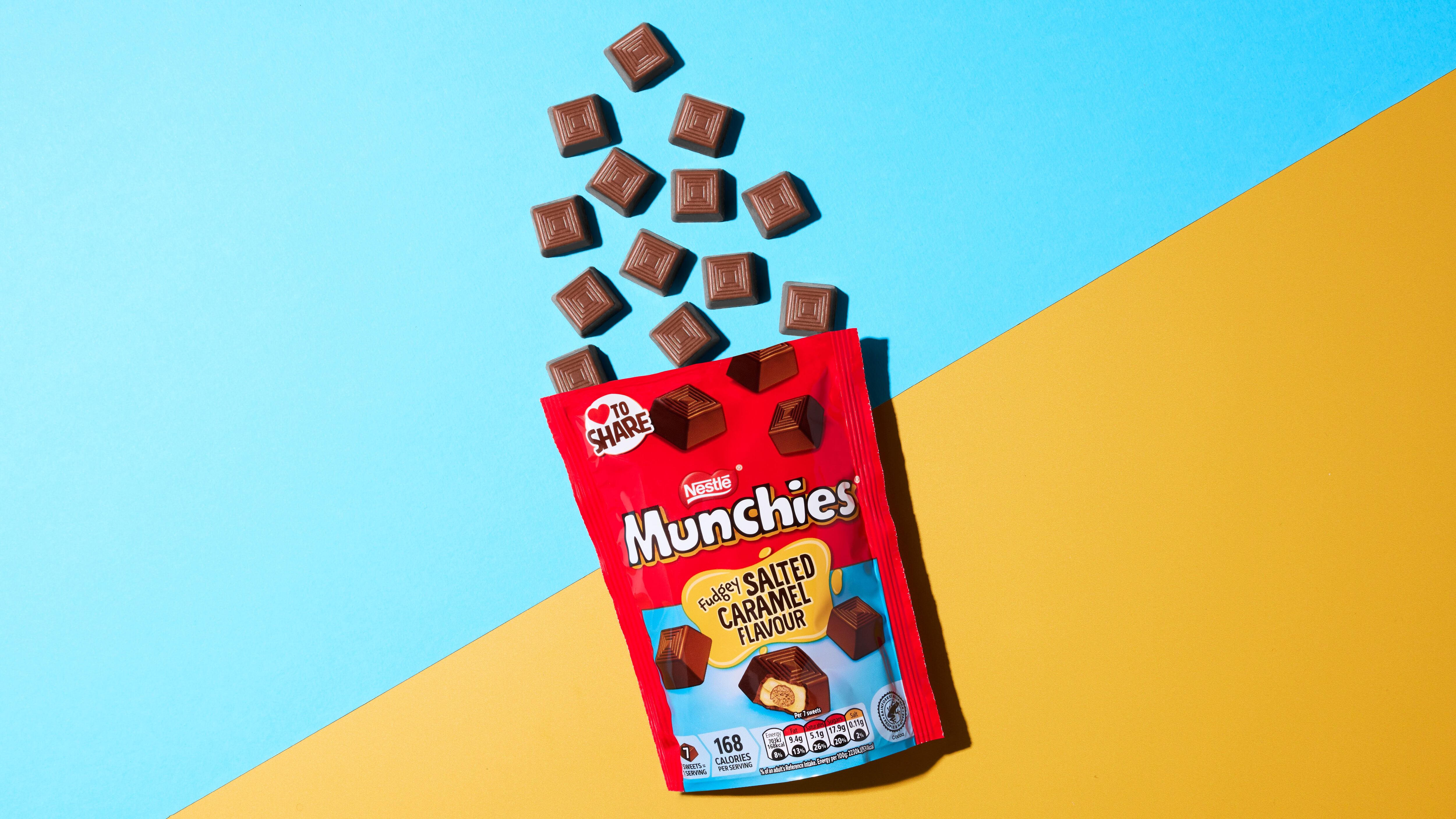 Munchies Fudgey Salted Caramel flavour sharing bag.