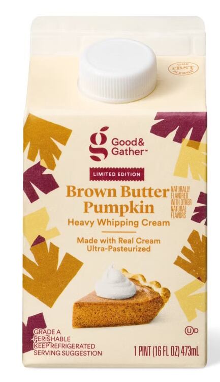 Good &Gather Brown Butter Pumpkin Flavoured Heavy Whipping Cream, available at Target.
