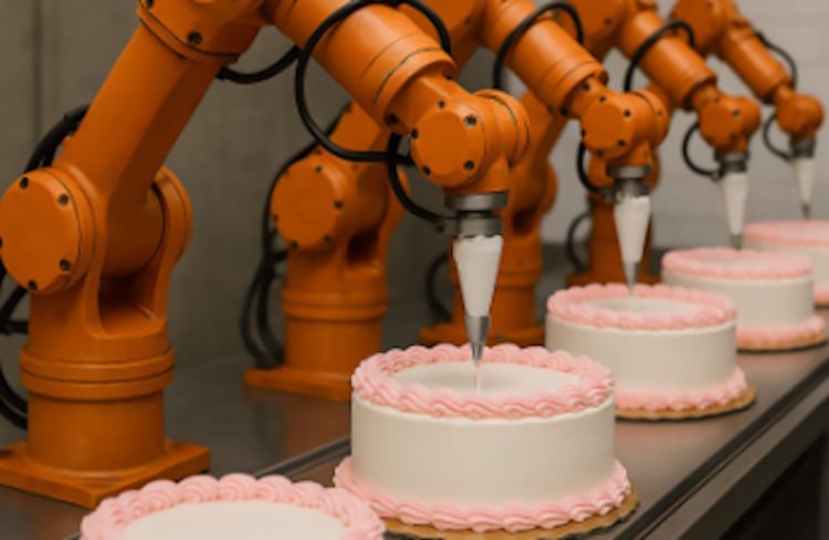 Robots decorating cakes