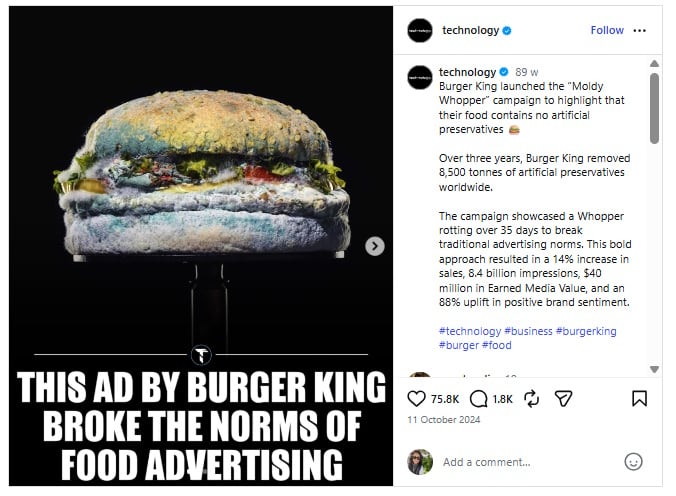 Burger King Mouldy Burger Instagram