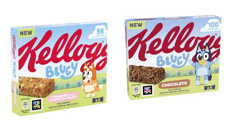 Kellogg's chocolate and strawberry and chocolate Bluey bars.