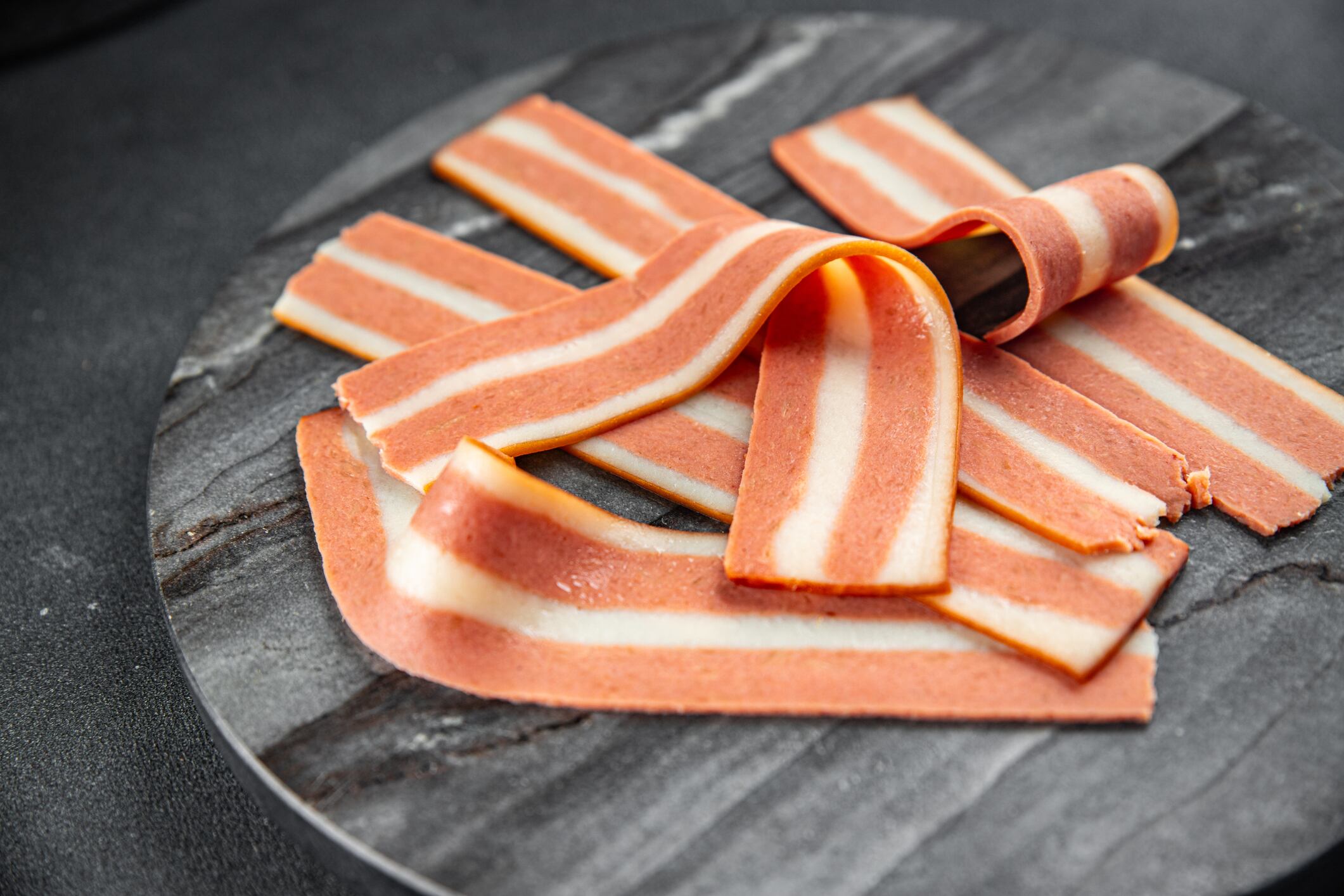 vegetarian bacon fresh cooking appetizer meal food snack on the table copy space food background rustic top view keto or paleo diet vegetarian vegan food no met