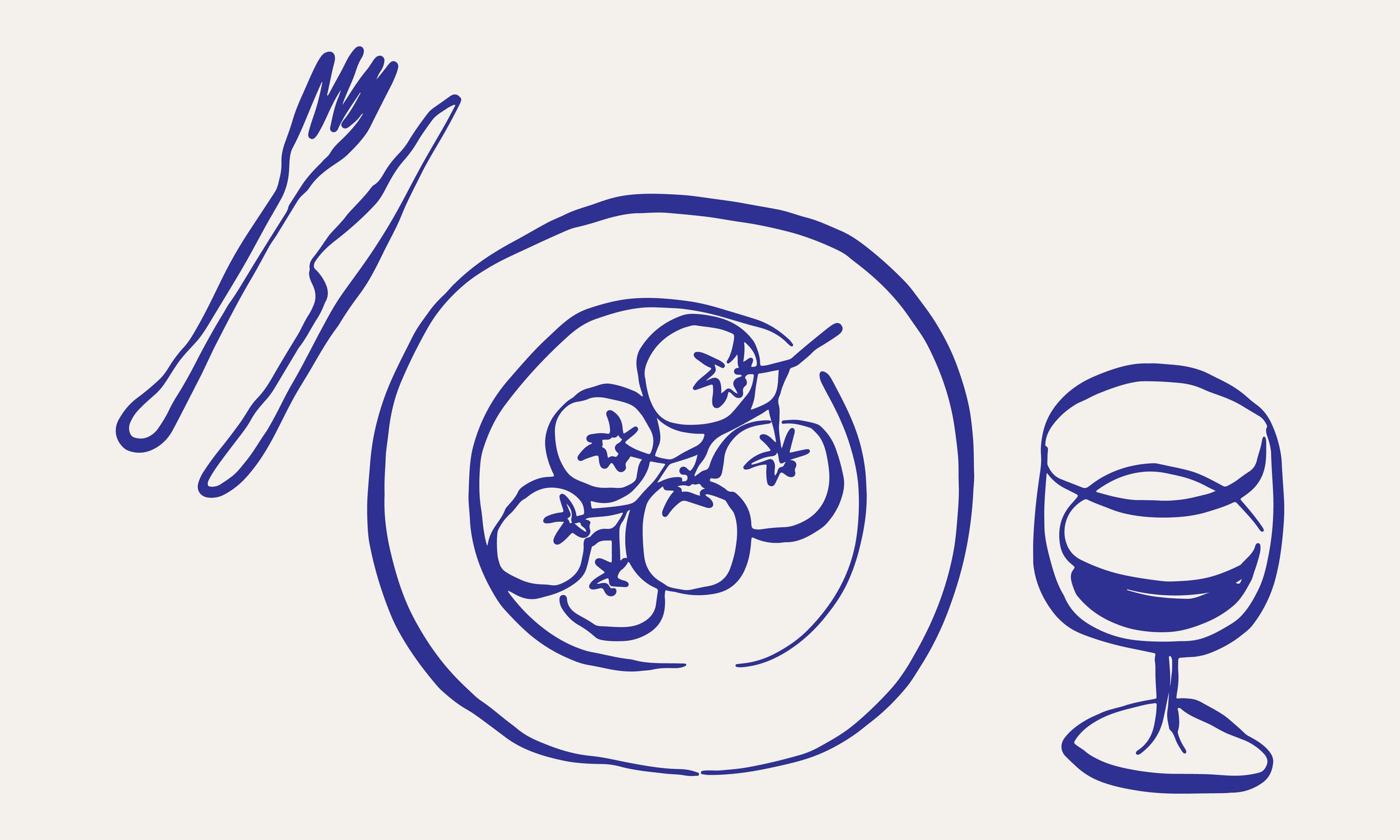 A bunch of tomatoes on a plate. Hand drawn doodle Vector illustration of freehand