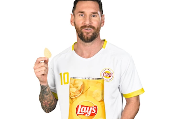 Lay’s angles up to score with Lionel Messi