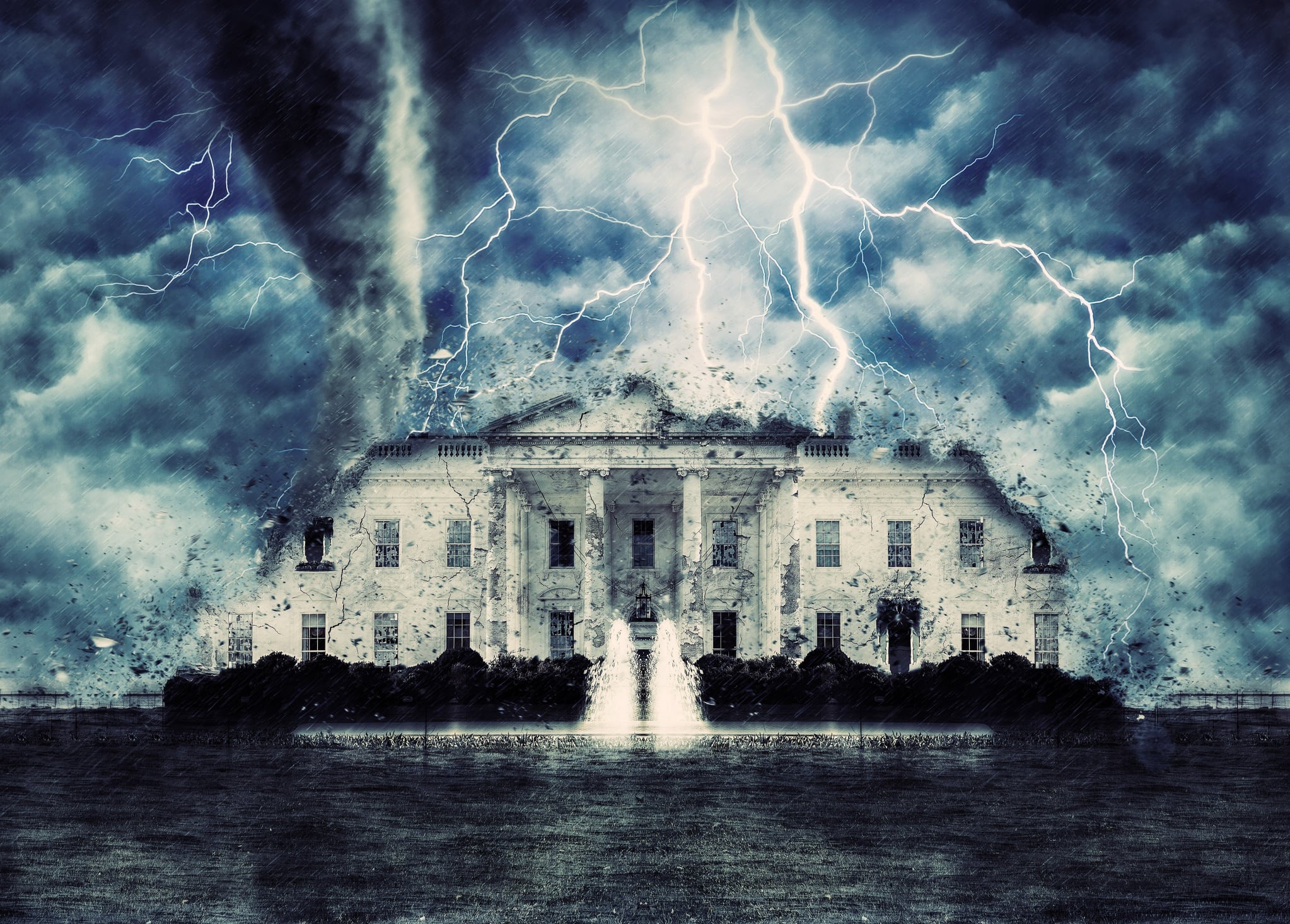 The White House, Washington - Stormy skies overhead.