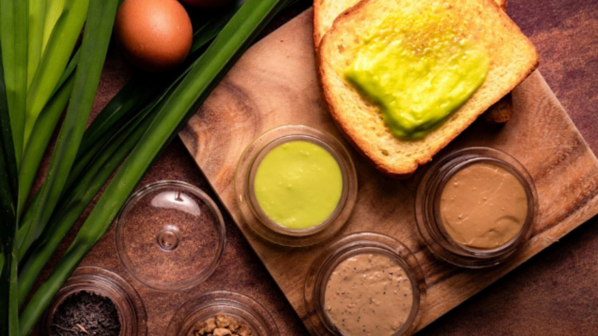 Kaya creations with pandan, Earl Grey, and Okinawa brown sugar.