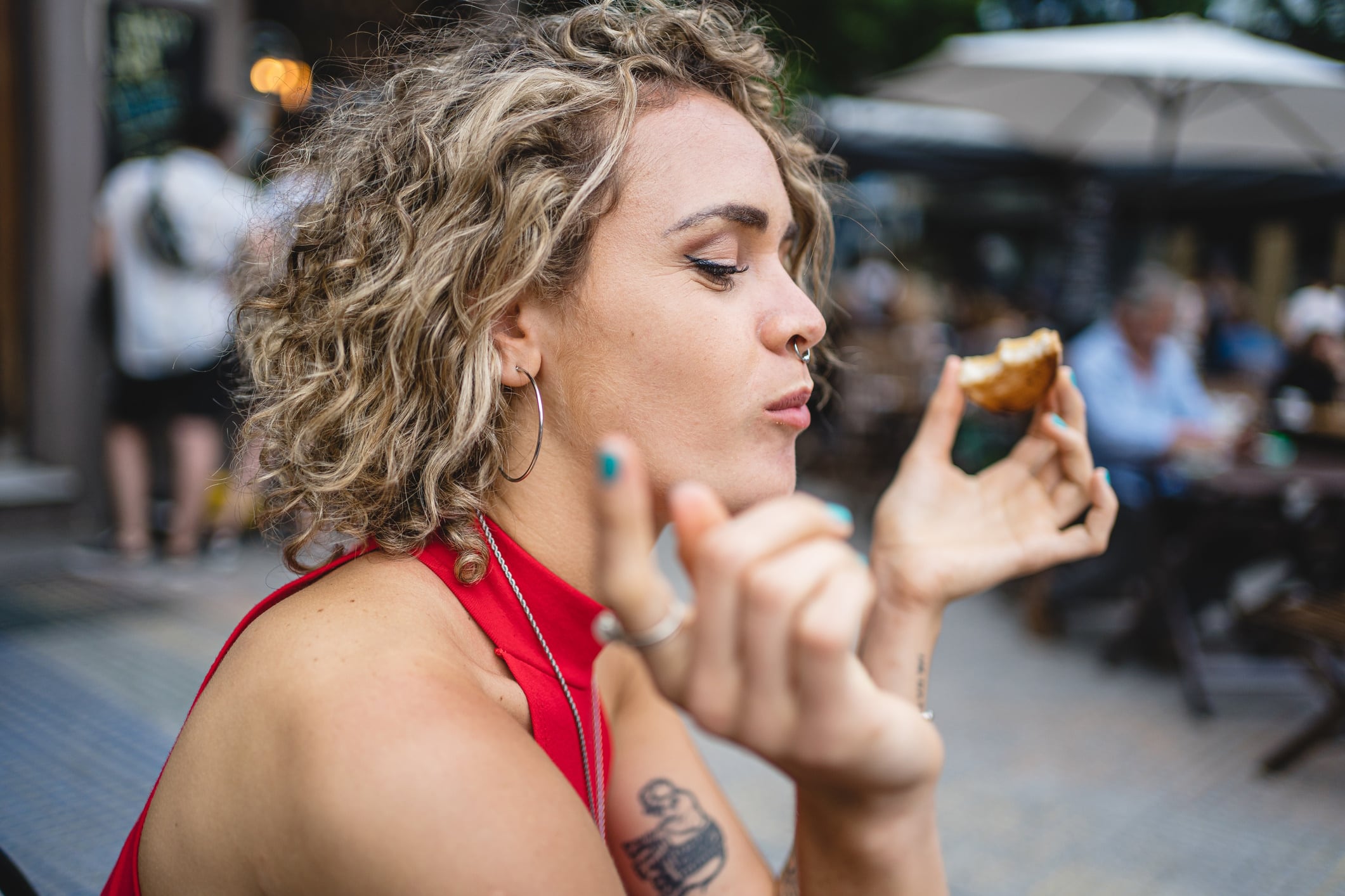 Woman eating a cookie