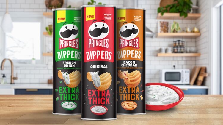 Pringles Dippers feature an extra-thick, curved crisp designed to scoop and hold dip.