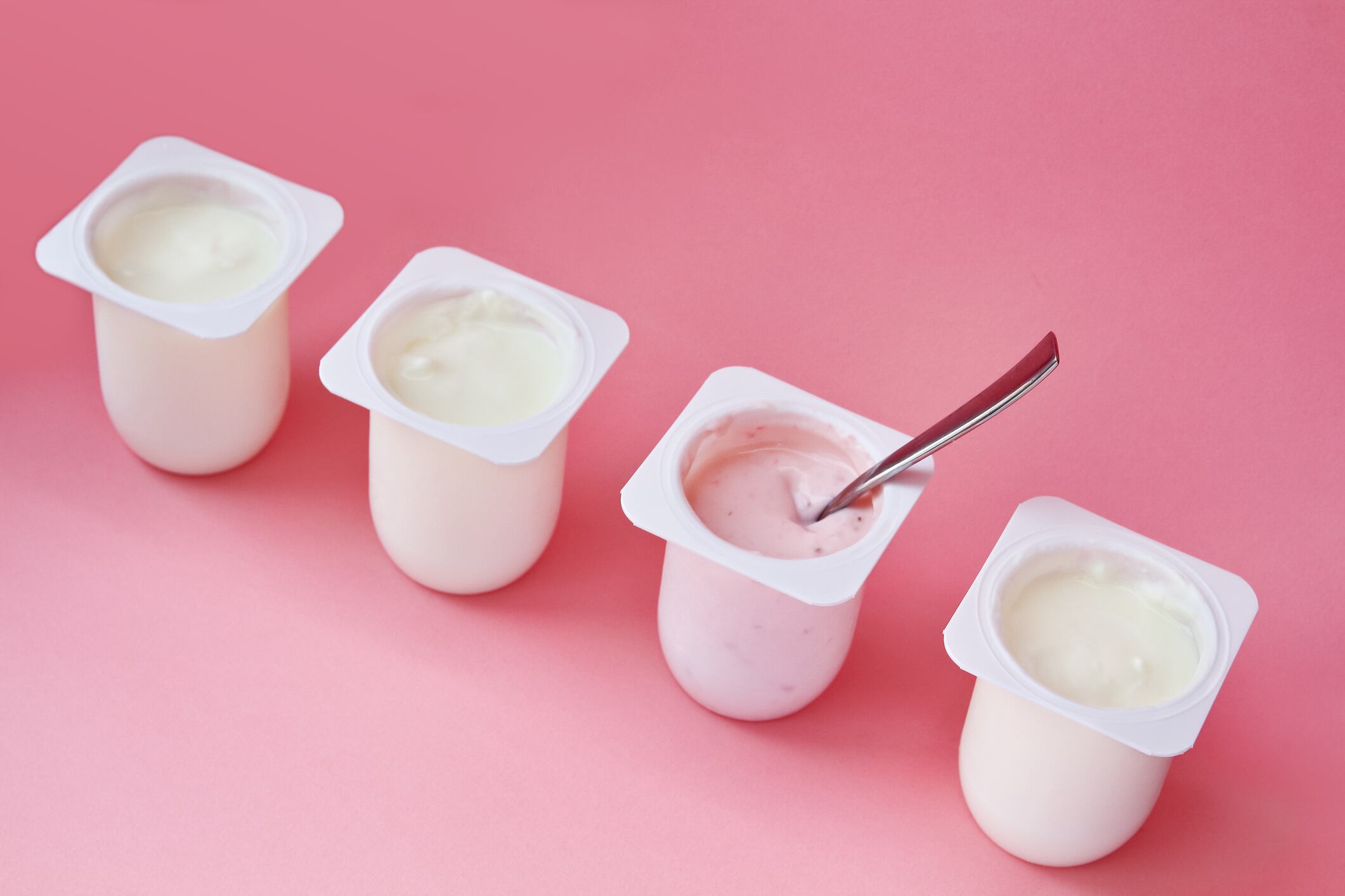 Four flavored yogurt cups