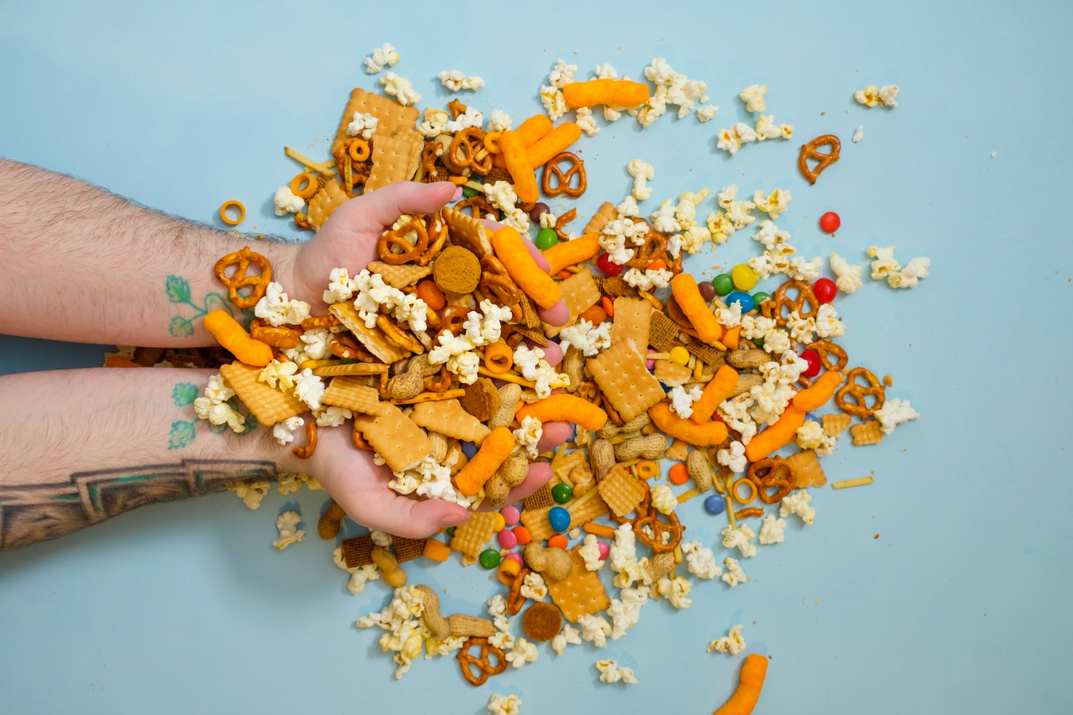 Messy pile of snacks Diane Labombarbe GettyImages