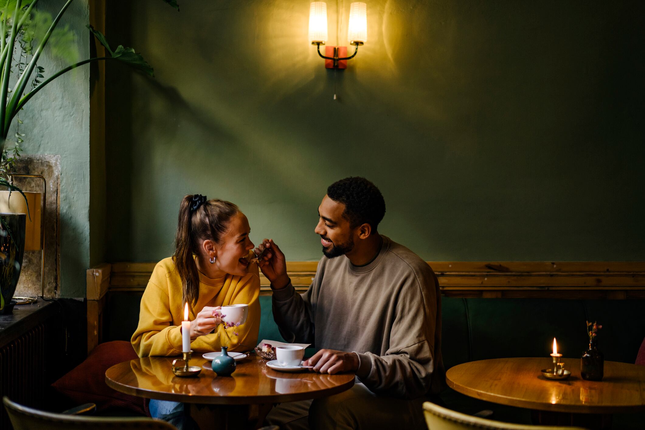 Couple on a date  during a weekend afternoon at a cafe