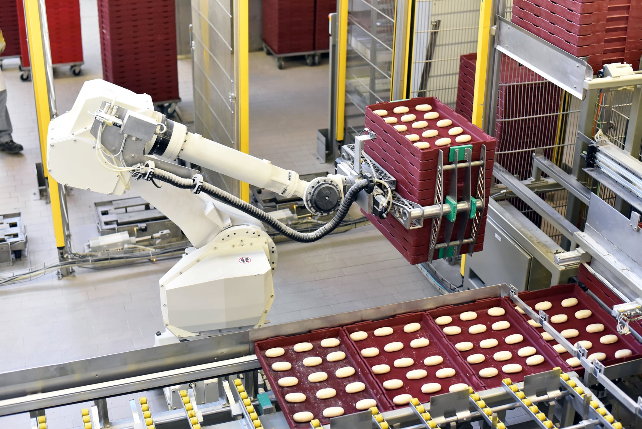 industrial production of bakery products on an assembly line - technology and machinery in the food factory.
