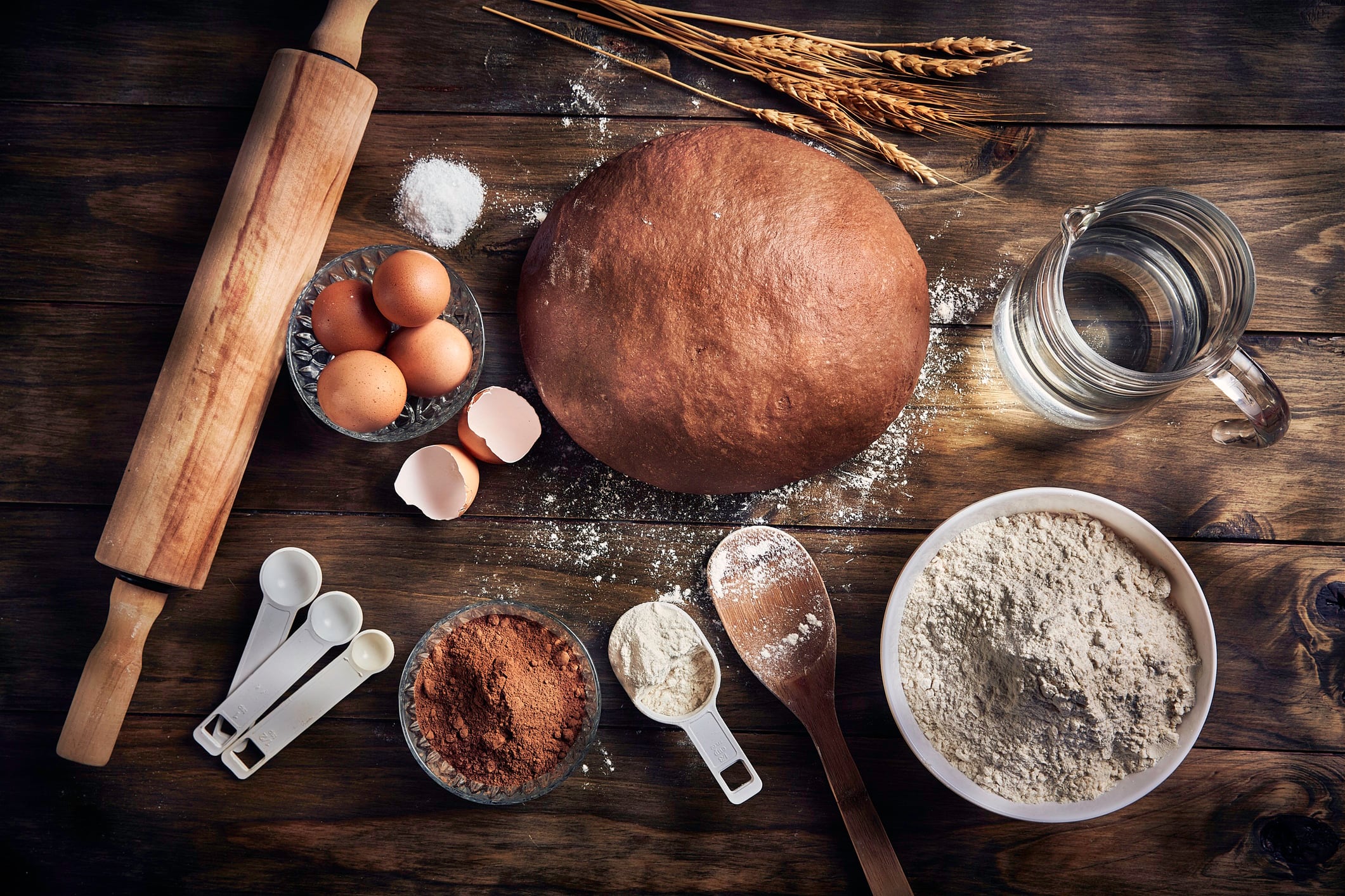 Baking ingredients wheat and cocoa