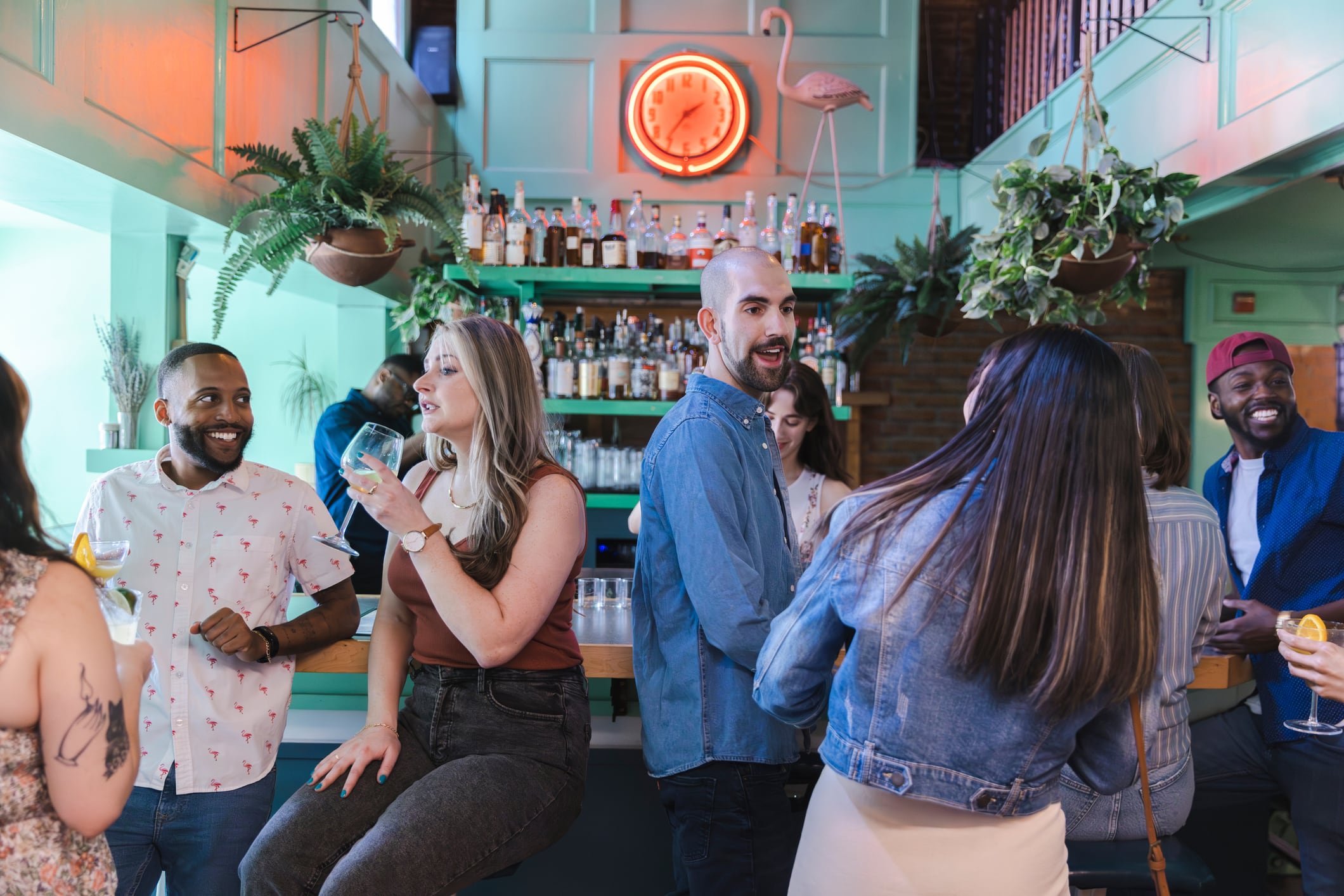 People drinking in a bar.