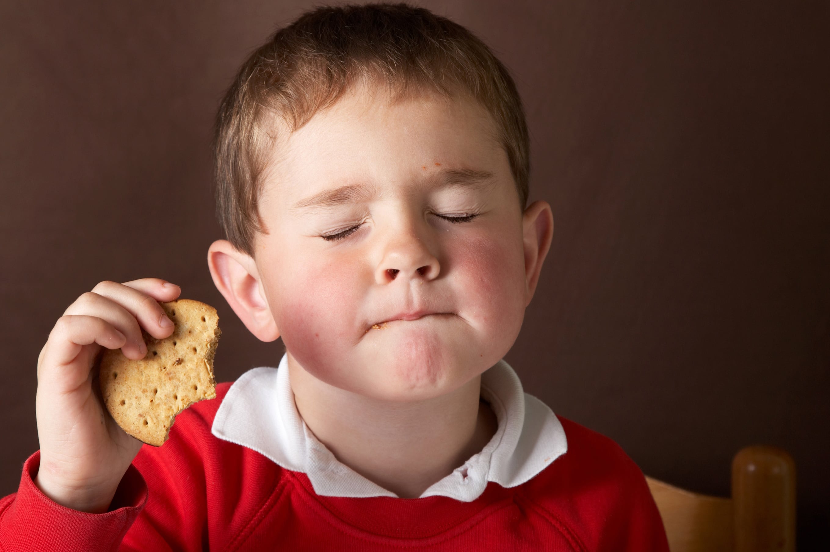 Boy eating digestive biscuit
