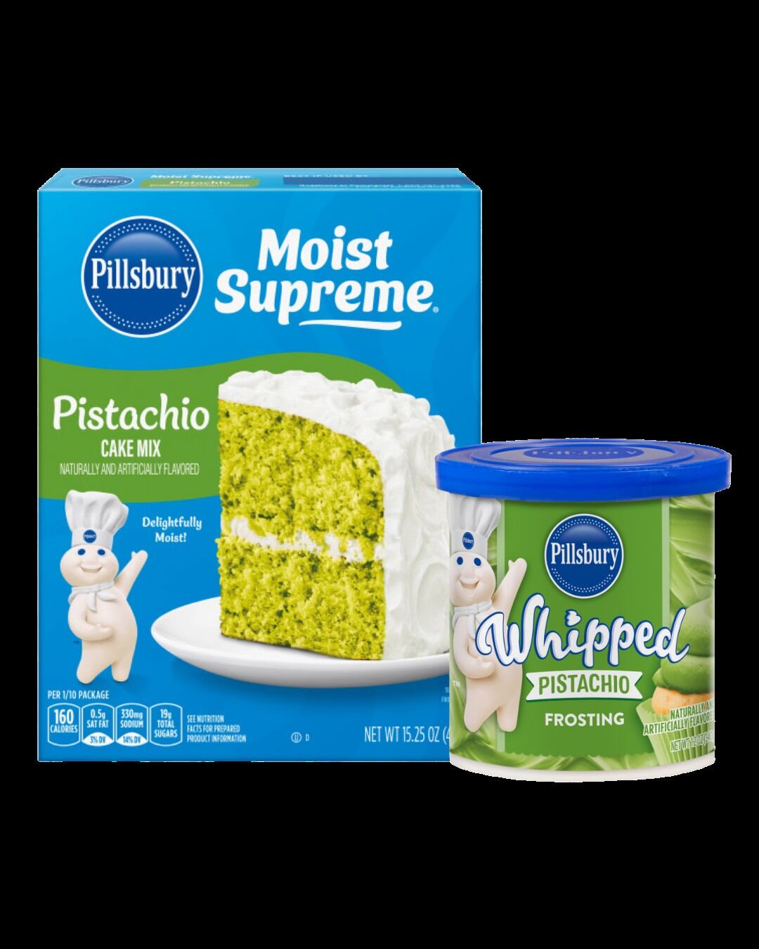Pillsbury Baking has introduced Moist Supreme Pistachio Cake Mix and Whipped Pistachio Frosting