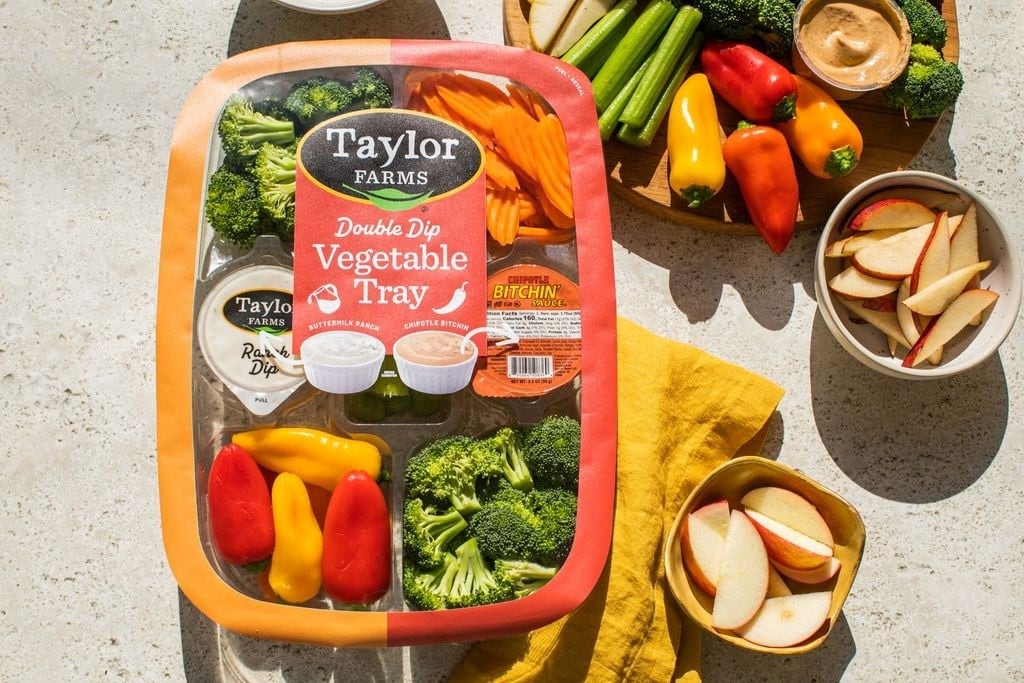 Taylor Farms double dip vegetable tray with Bitchin’ Sauce