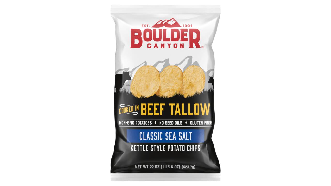 The kettle-cooked Sea Salt chips are gluten-free and made with premium beef tallow and non-GMO potatoes.
