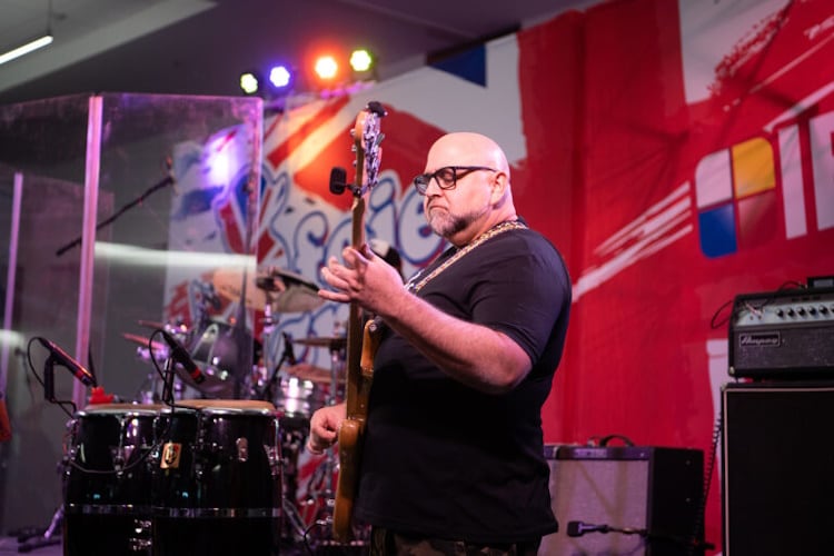 Celebrity baker Duff Goldman performs with his band Foie Grock during IBIE’s Rockin’ Pint event.