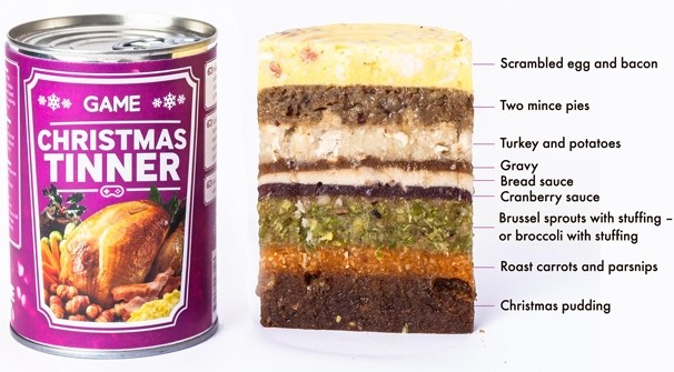 Christmas Tinner puts all the elements of a holiday feast in one can.