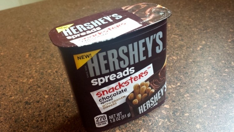 Hershey Snacksters combine crunchy sticks and chocolate spread in a two-part tub.