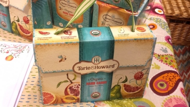 Torie and Howard showed this purse-like carton of organic hard candy in its Sweets and Snacks booth.