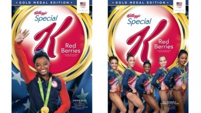 The packs feature Simone Biles on one side and the gymnastics team on the other