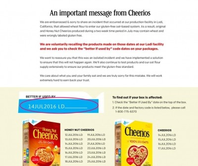 Cheerios announces the recall