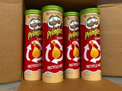 Pringles is trialling recycled paper packaging through Tesco in the UK to find 'the Pringles can of the future'. Pic: Pringles