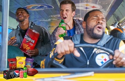 Frito-Lay has announced its annual massive Super Bowl marketing campaign, which includes a commercial featuring popular champs on a road trip to the Big Game. Pic: Frito-Lay