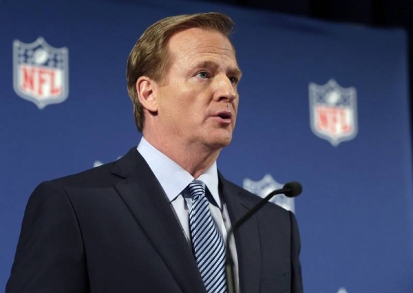 Roger Goodell, NFL commissioner, addressed members of the press