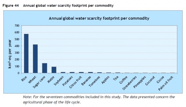 Annual global water scarcity footprint per commodity