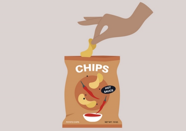 Cartoon hand with chips Getty