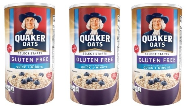 Quaker's gluten-free oatmeal is sold in formats including an 18 oz cannister