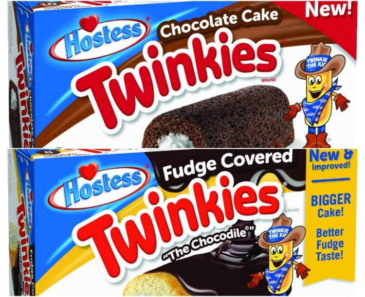 Hostess has introduced two new Twinkies to its portfolio, includin a chocolate cake Twinkie and a fudge-covered Twinkie. Pic: Hostess 