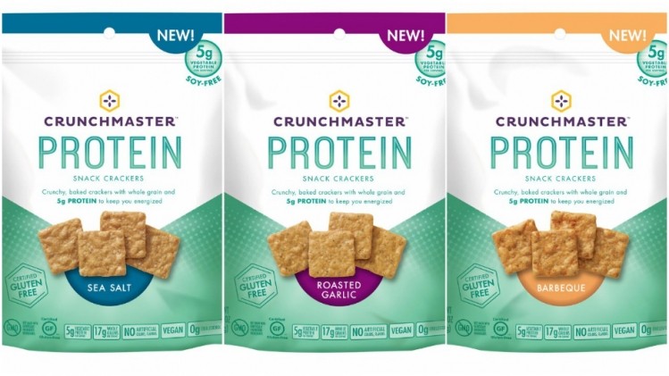 Crunchmaster's new protein crackers line contains on 5 g of vegetable protein per serving. Pic: TH Foods