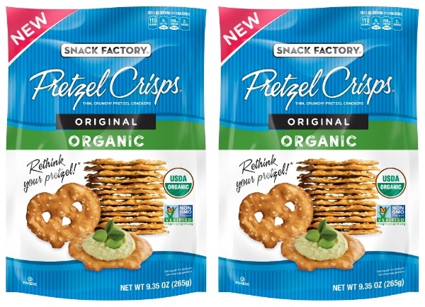 At 110 calories per serving, Snyder's-Lance organic original Pretzel Crisps contain zero transfat and no saturated fat, cholesterol, preservatives, artificial flavorings or colors. Pic: Snack Factory 