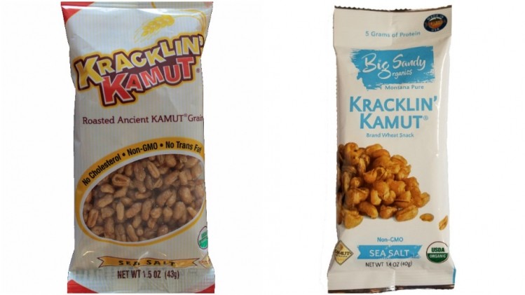 Kracklin' Kamut has redesigned its packaging (from left to right) to look more premium. Pic: Big Sandy Organics
