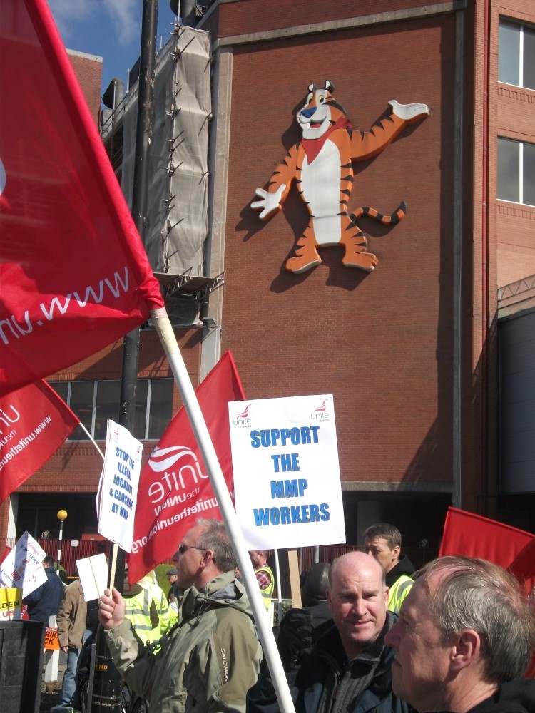 Unite protesters targeted the Frosties and Rice Crispies maker Kellogg last week over a dispute involving its packaging supplier Mayr-Melnhof Packaging 