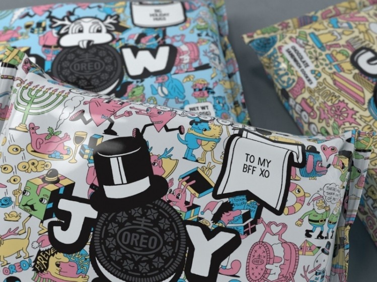 Oreo Colorfilled packs feature illustrated designs from graphic artists Jeremyville and Timothy Goodman. Source: Mondelez International, Inc.