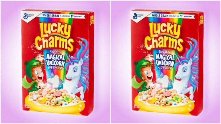 Lucky Charms' unicorn shaped cereal pieces will replace the iconic hourglass marshmallow shapes. Pic: General Mills