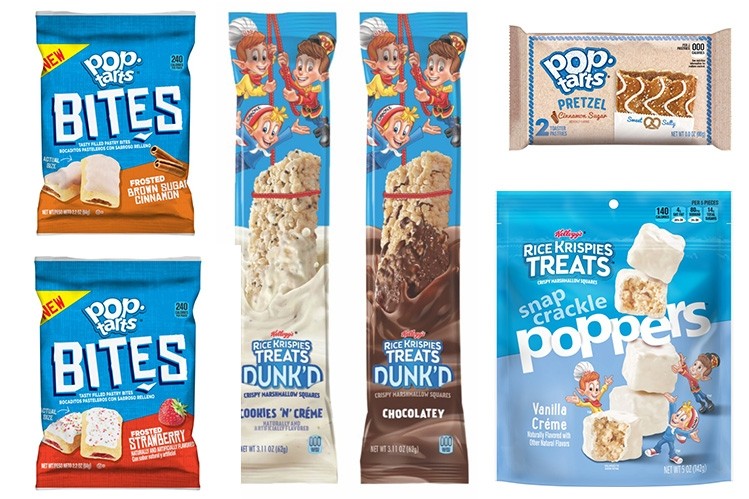 Iconic shapes have shrunk or been dunked, as Kellogg turns Pop-Tarts into a bite-sized snack and Rice Krispies Treats into a candy bar-esque snack. Pic: Kellogg Co.
