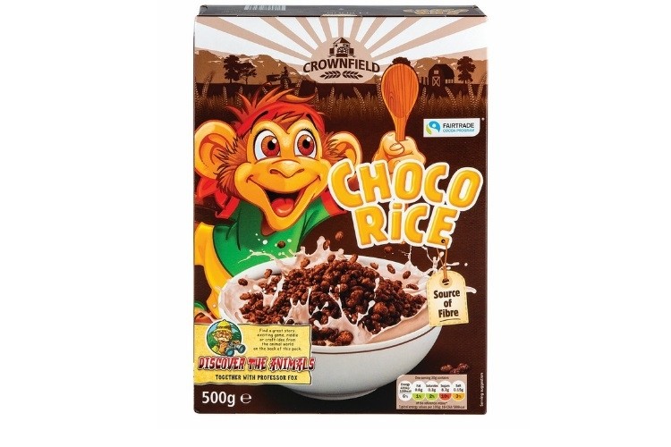 Lidl is removing the monkey and other cartoon mascots from its Crownfield-branded breakfast cereals. Pic: Lidl