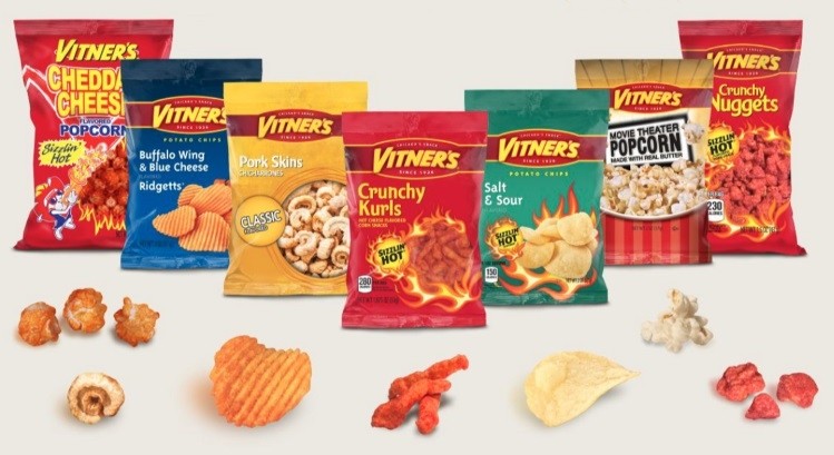 Vitner's extensive snack portfoli includes potato chips, popcorn, corn chips and pork rinds. Pic: Vitner's