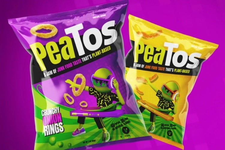 The new vegan pea-based snacks that introduce DJ_P ('Queen of the Remix'). Pic: PeaTos